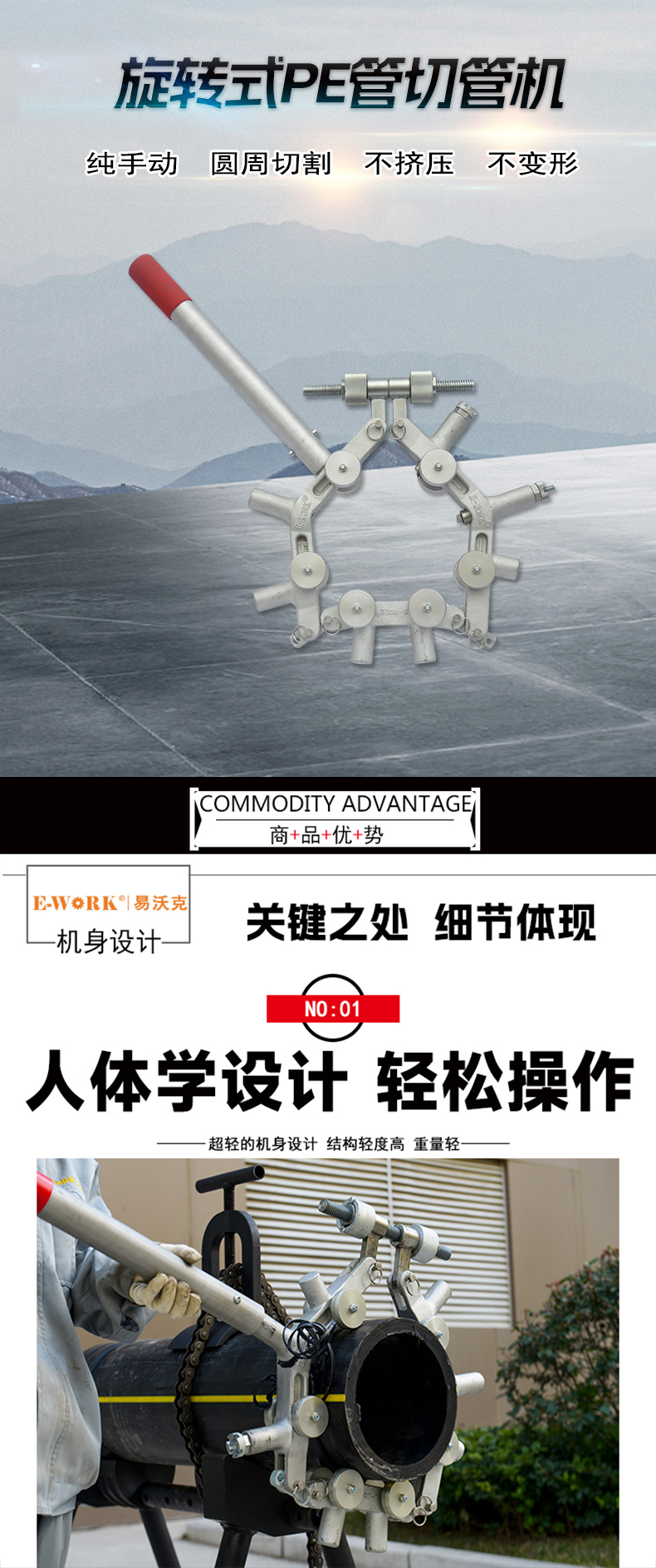 易沃克350型旋轉式塑料管切管機塑料管子割刀產(chǎn)品概述